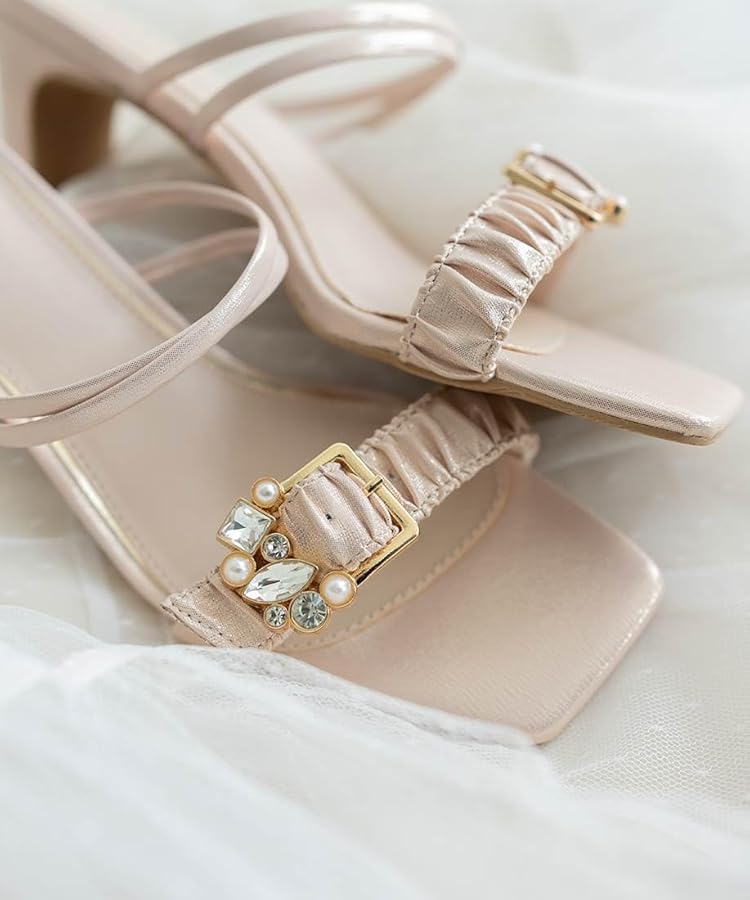 Amazon | [ランダ] ミュール ビジュー×ギャザー ミュールサンダル